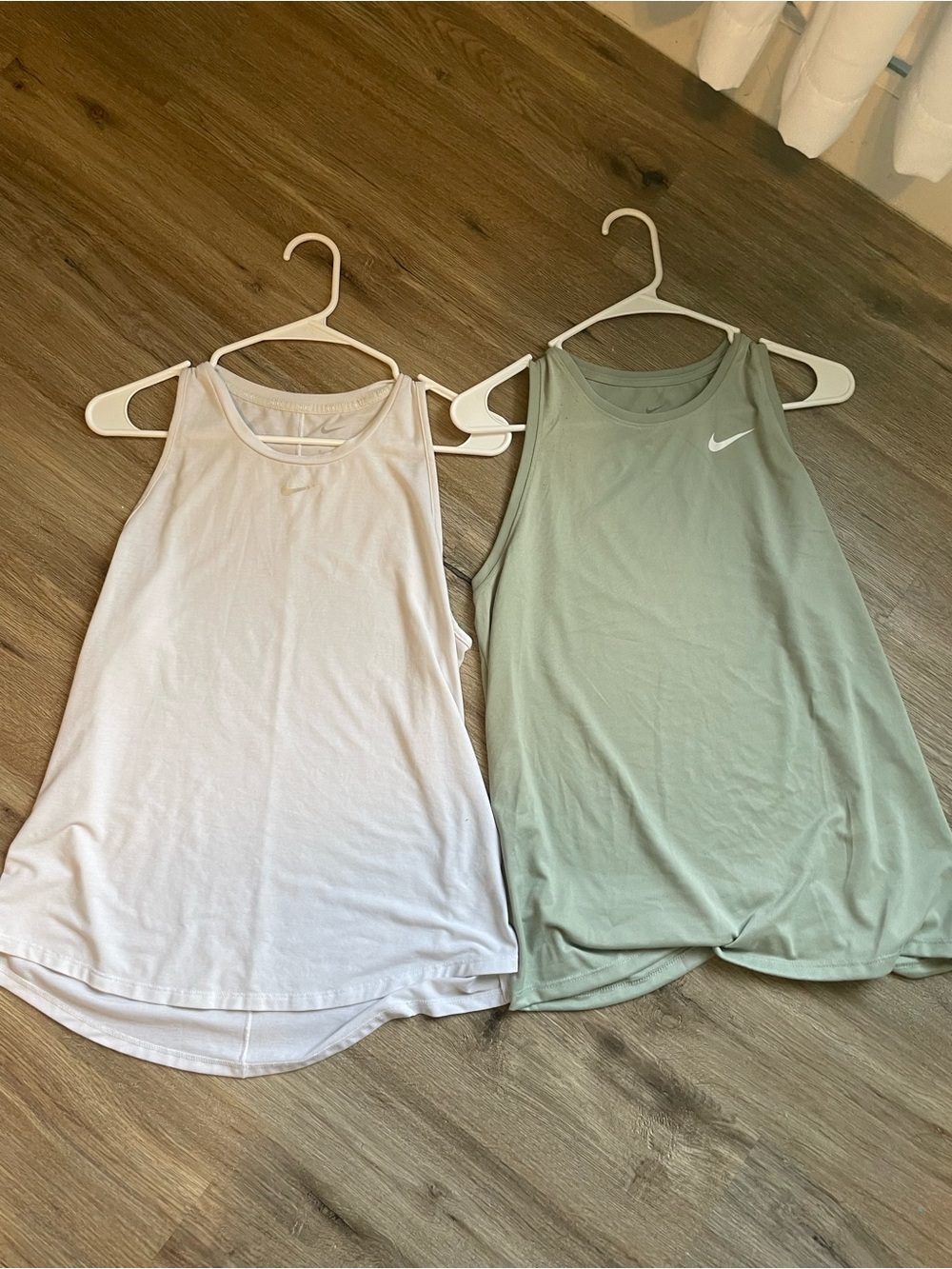 Nike Women's White & Sage Green Dual Tank Tops - Athletic Sleeveless